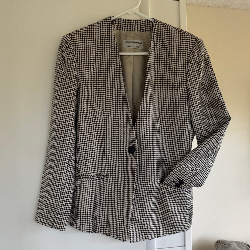 Vintage Emporio Armani Black and White Houndstooth Jacket
